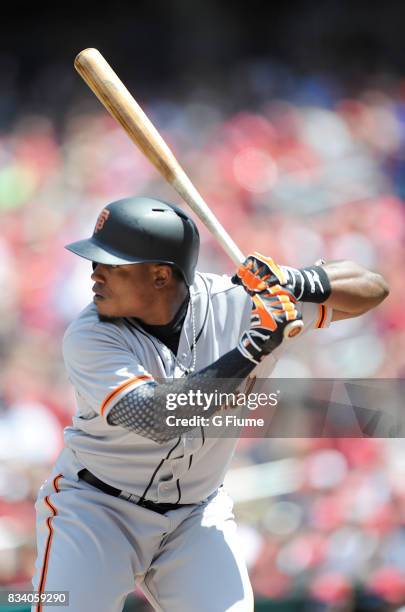 Carlos Moncrief of the San Francisco Giants bats against the Washington Nationals during Game 1 of a doubleheader at Nationals Park on August 13,...