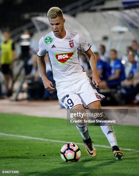 Krisztian Geresi of Videoton in action during the UEFA Europa League Qualifying Play-Offs round first leg match between Partizan and Videoton FC at...