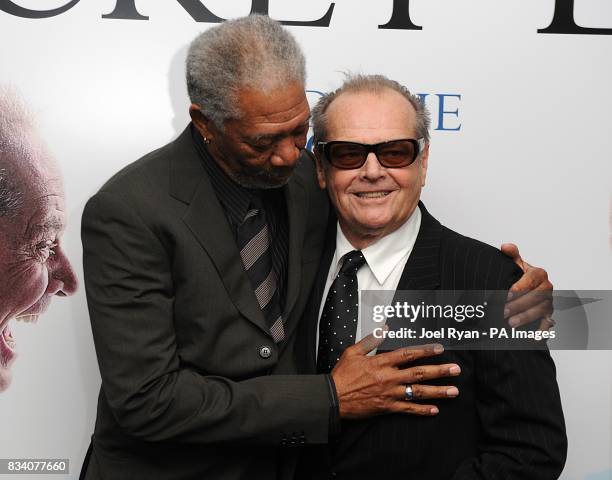 Jack Nicholson and Morgan Freeman arrive for the UK Premiere of The Bucket List at the Vue West End , London