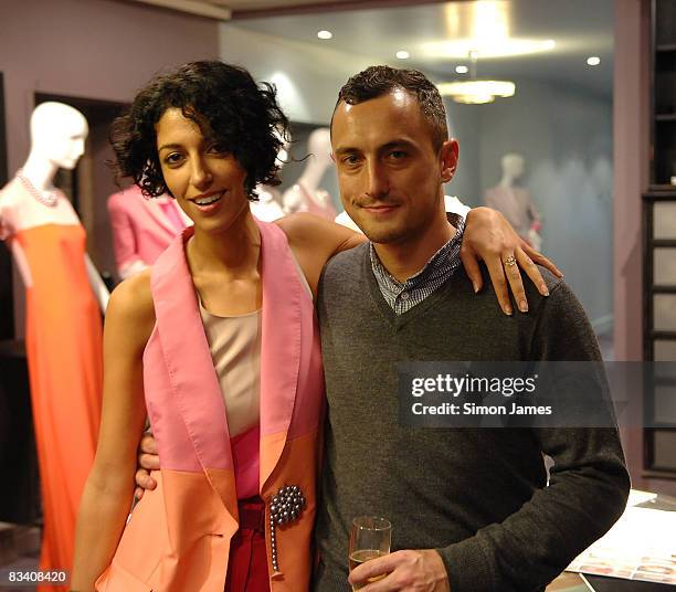 Designer Richard Nicoll and guest attend the Richard Nicoll Trunk Show Spring Summer 2009 collection at the Liberty store on October 23, 2008 in...