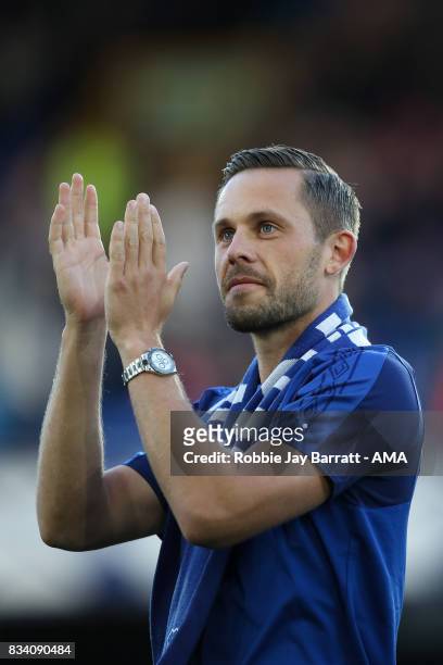 Gylfi Sigurdsson of Everton is unveiled to the fans prior to the UEFA Europa League Qualifying Play-Offs round first leg match between Everton FC and...
