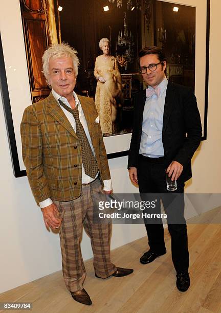 Nicky Haslam and Rodman Primack attend the Annie Leibovitz reception at Phillips de Pury on October 23, 2008 in London, England.
