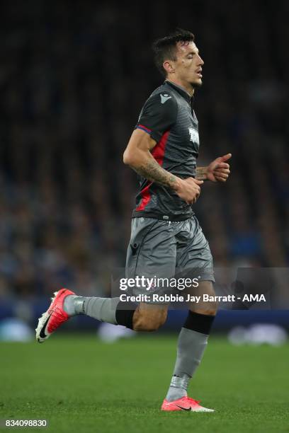 Hysen Momolla of Hadjuk Split during the UEFA Europa League Qualifying Play-Offs round first leg match between Everton FC and Hajduk Split at...