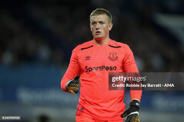 Jordan Pickford of Everton during the UEFA Europa League Qualifying Play-Offs round first leg match between Everton FC and Hajduk Split at Goodison...