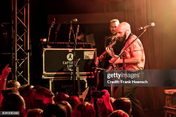 Singer Sam Harris of the American band X Ambassadors performs live on stage during a concert at the Lido on August 17, 2017 in Berlin, Germany.