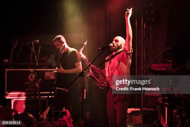 Singer Sam Harris of the American band X Ambassadors performs live on stage during a concert at the Lido on August 17, 2017 in Berlin, Germany.