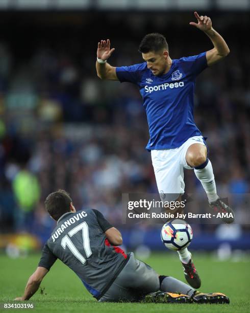 Josip Juranovic of Hadjuk Split and Kevin Mirallas of Everton during the UEFA Europa League Qualifying Play-Offs round first leg match between...