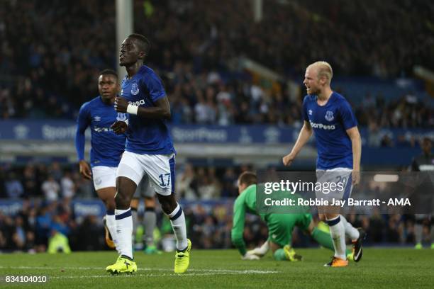 Idrissa Gueye of Everton celebrates after scoring a goal to make it 2-0 during the UEFA Europa League Qualifying Play-Offs round first leg match...