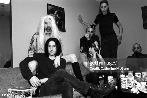 American rock band Marilyn Manson and American musician Trent Reznor of Nine Inch Nails backstage at the taping of the last episode of the "Jon...