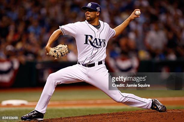 David Price of the Tampa Bay Rays throws a pitch against the Philadelphia Phillies during game two of the 2008 MLB World Series on October 23, 2008...