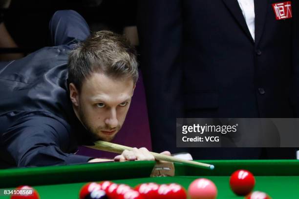 Judd Trump of England plays a shot during his first round match against Daniel Wells of Wales on day two of Evergrande 2017 World Snooker China...