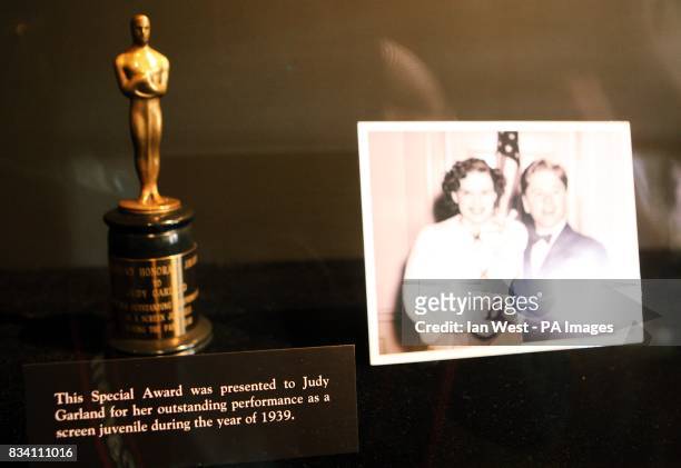 The Oscar given to Judy Garland in 1939 which was for outstanding performance as a screen juvenile seen at the Meet The Oscars Exhibition at the...