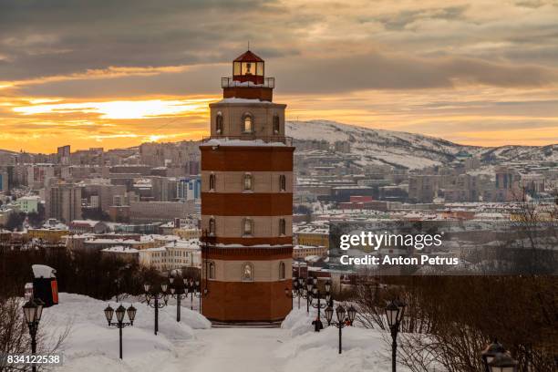 monument to the dead sailors in murmansk, russia - murmansk stock pictures, royalty-free photos & images