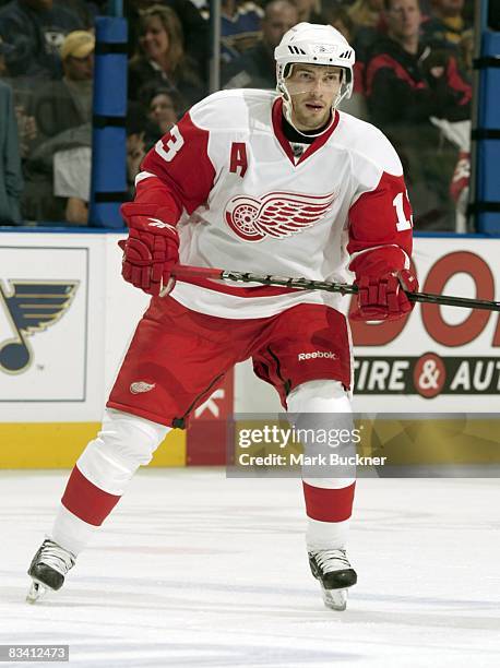 Pavel Datsyuk of the Detroit Red Wings skates against the St. Louis Blues on Wednesday, October 22, 2008 at Scottrade Center in St. Louis, Missouri.