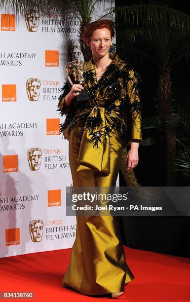 Tilda Swinton with the Best Supporting Actress award recieved for Michael Clayton during the 2008 Orange British Academy Film Awards at the Royal...