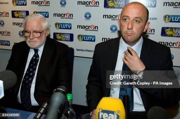 Leeds United chairman Ken Bates and Gary McAllister during a press conference at Elland Road, Leeds.