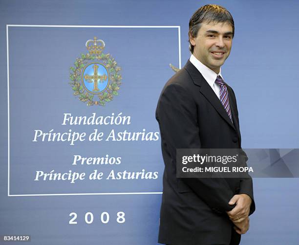 Larry Page co-founder of internet search engine Google poses for photographers on October 24, 2008 in Oviedo. Google has been awarded the 2008 Prince...