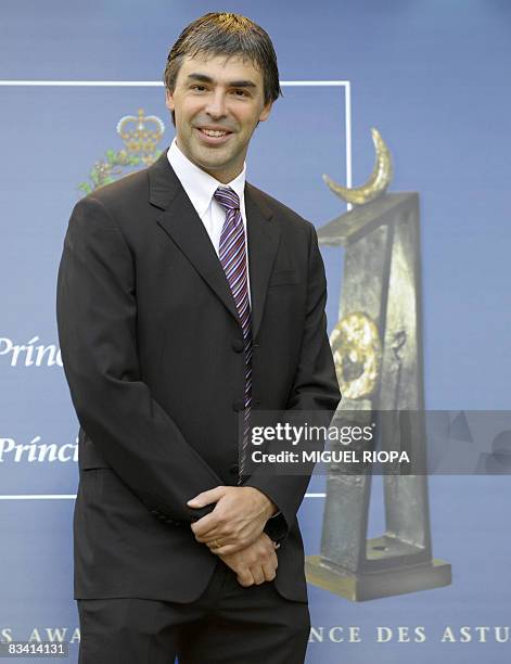 Larry Page co-founder of internet search engine Google poses for photographers on October 24, 2008 in Oviedo. Google has been awarded the 2008 Prince...