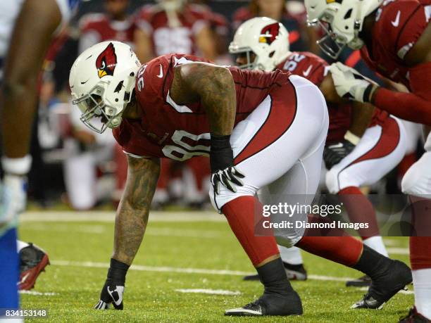 Defensive tackle Robert Nkemdiche of the Arizona Cardinals awaits the snap in the second quarter of the 2017 Pro Football Hall of Fame Game on August...