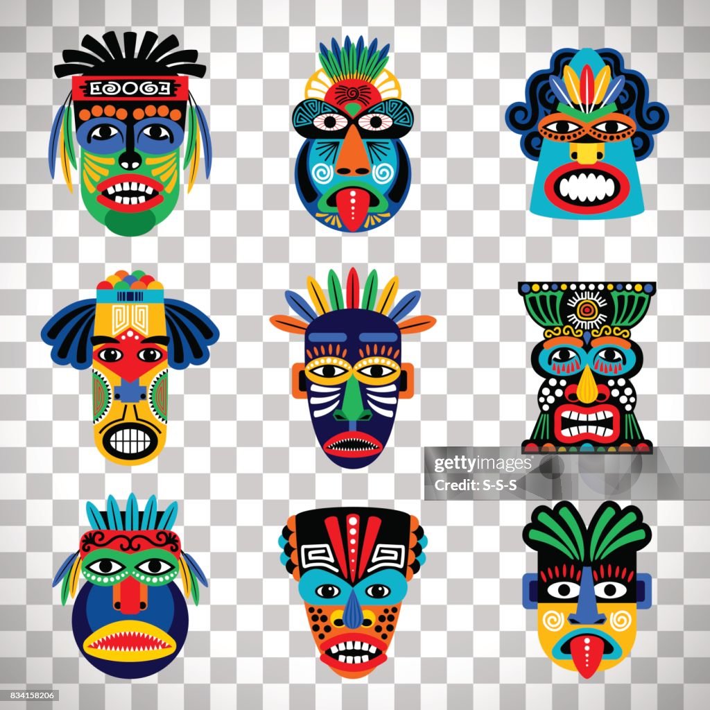 Aztec Mask Transparent Aztec Mask Set On Transparent Background High-Res Vector Graphic ...