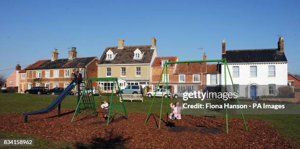 The village green at Walberswick on the Suffolk coast where villagers today formed a human "Save Our Shoreline" to protest at the Department for...