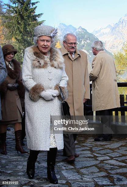 Queen Elizabeth II and President of Slovakia Ivan Gasparovic tour Hrebienok Ski Resort on the second day of a tour of Slovakia on October 24, 2008 in...