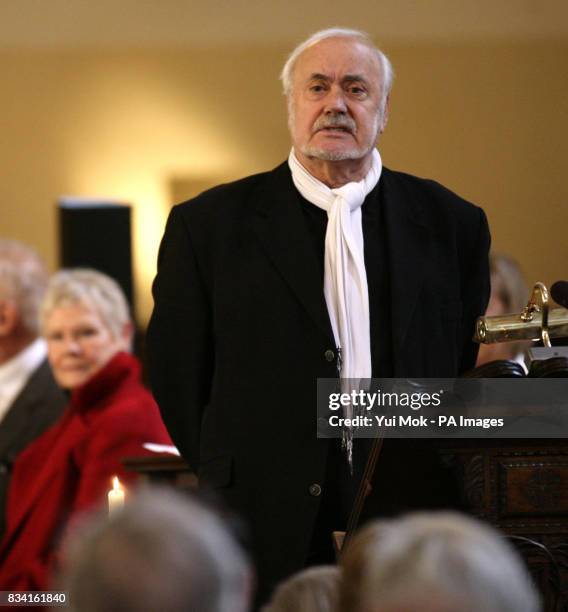 Victor Spinetti gives a reading as Dame Judi Dench looks on during the memorial service for the late broadcaster Ned Sherrin CBE, held at St Paul's...