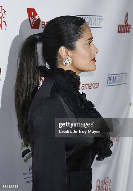 Salma Hayek arrives at the Sir Richard Branson Charity Event Rock the Kasbah Benefiting Virgin Unite at The Roosevelt Hotel on October 23, 2008 in...