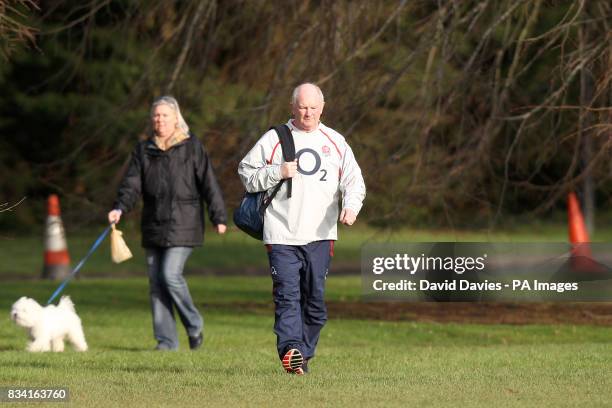 Coach Brian Ashton arrives for training