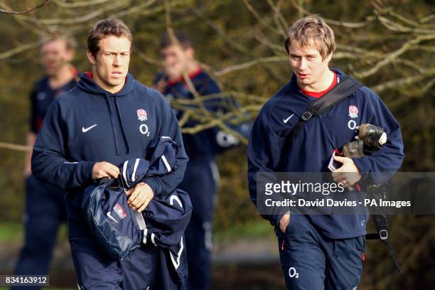 Jonny Wilkinson and Mat Tait arrive for training