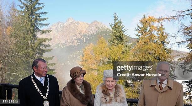 Queen Elizabeth ll, President Ivan Gasparovic and wife Silvia tour Hrebienok Ski Resort on the second day of a tour of Slovakia on October 24, 2008...