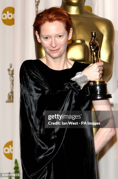 Tilda Swinton with the award for Actress in a Supporting Role received for Michael Clayton at the 80th Academy Awards at the Kodak Theatre, Los...