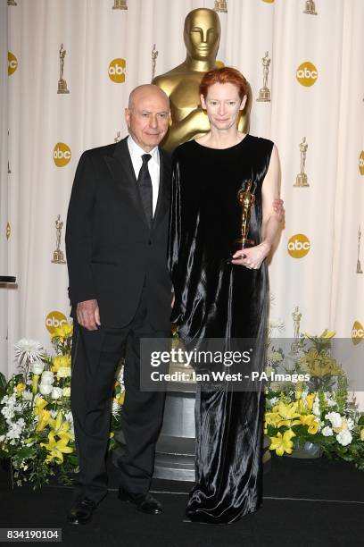Alan Arkin with Tilda Swinton who won the award for Actress in a Supporting Role received for Michael Clayton at the 80th Academy Awards at the Kodak...