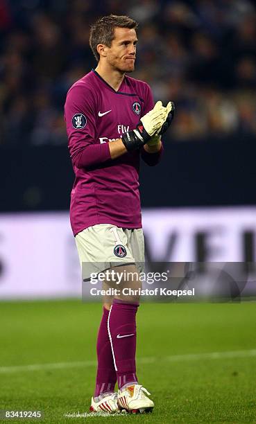 Mickaël Landreau of Paris Saint-Germain is seen during the UEFA Cup match between FC Schalke 04 and Paris Saint Germain of Group A at the Veltins...