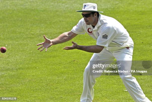 England's Andrew Strauss practices slip catches during the match at the University Oval, Otago University, New Zealand.