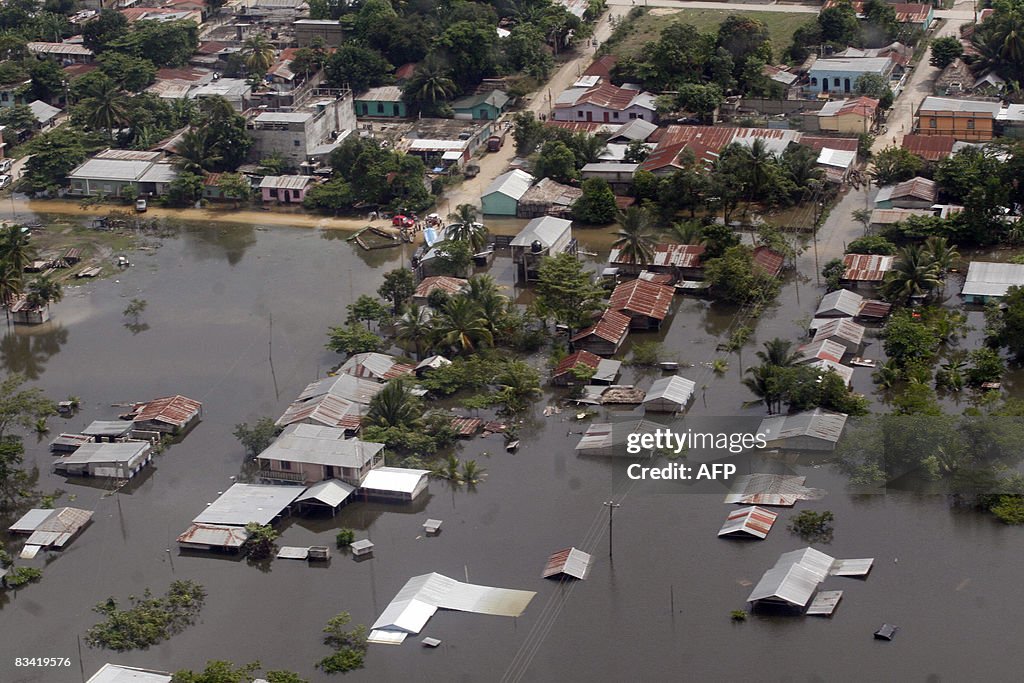 Aerial view of the flooded locality of S