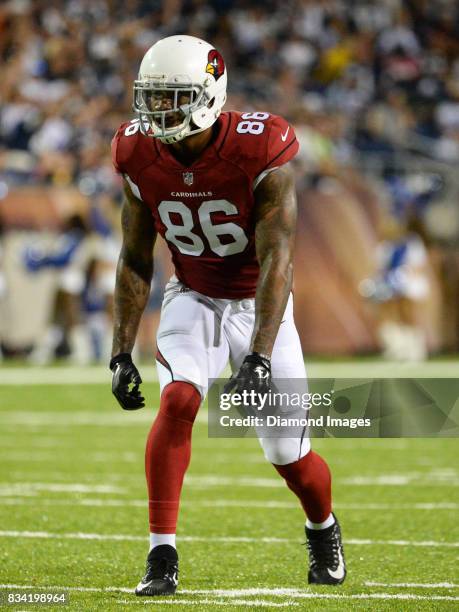 Wide receiver Ricky Seals-Jones of the Arizona Cardinals awaits the snap from his position in the fourth quarter of the 2017 Pro Football Hall of...