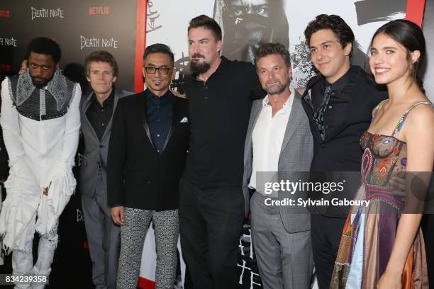 Lakeith Stanfield, Willem Dafoe, Paul Nakauchi, Adam Wingard, Shea Whigham, Nat Wolff and Margaret Qualley attend "Death Note" New York Premiere at...