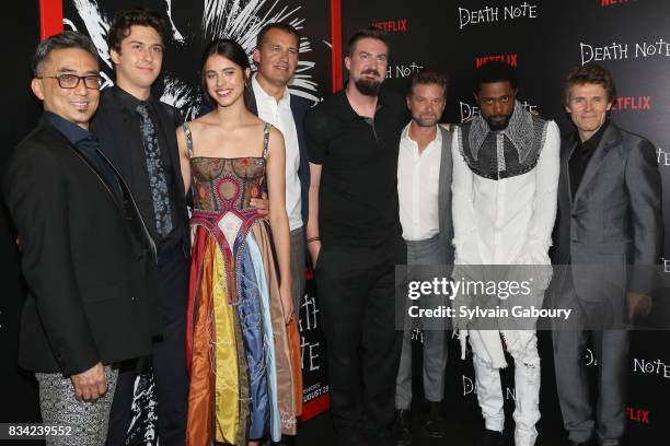 Paul Nakauchi, Nat Wolff, Margaret Qualley, Scott Stuber, Adam Wingard, Shea Whigham, Lakeith Stanfield and Willem Dafoe attend "Death Note" New York...