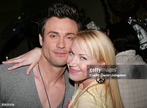 Actors Daniel Goddard and Adrienne Frantz attend actress Jeanne Cooper's 80th birthday celebration on "The Young and the Restless" stage at CBS...