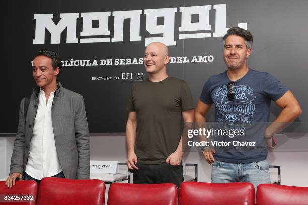 Roberto Sosa, Ari Brickman and Moises Arizmendi attend a press conference and photocall to promote the film "El Complot Mongol" at Club de...