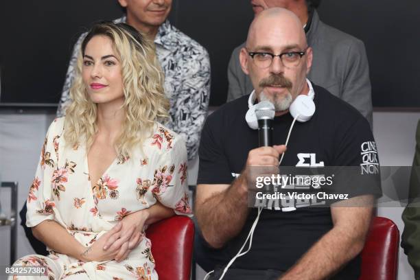 Barbara Mori and film director Sebastian del Amo attend a press conference and photocall to promote the film "El Complot Mongol" at Club de...