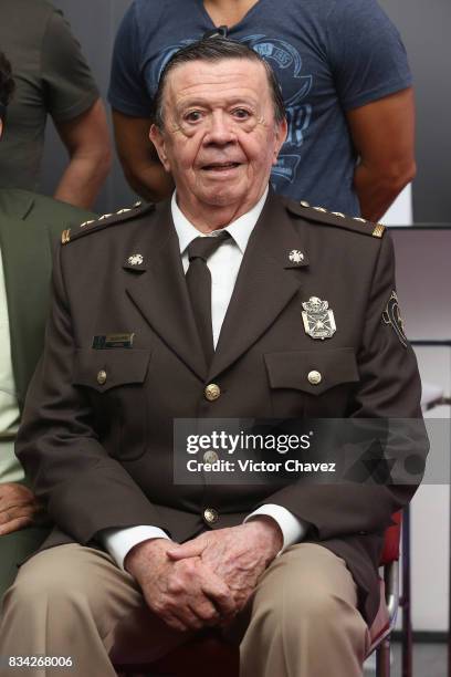 Actor Xavier Lopez "Chabelo" attends a press conference and photocall to promote the film "El Complot Mongol" at Club de Periodistas de Mexico on...