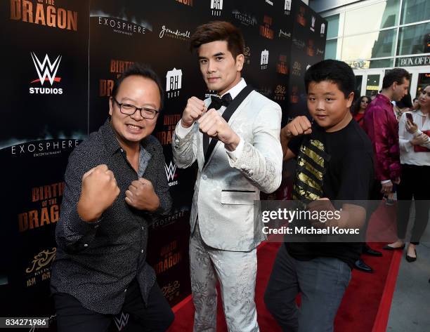 Actors Jeff Yang, Philip Ng, and Hudson Yang attend the Los Angeles special screening of Birth of the Dragon at ArcLight Cinemas on August 17, 2017...