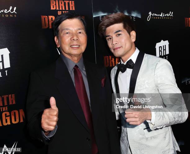 Martial artist Wong Jack Man and actor Philip Ng attend the premiere of WWE Studios' "Birth of the Dragon" at ArcLight Hollywood on August 17, 2017...