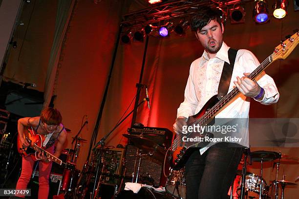 Singer/guitarist Elizabeth Powell and bassist Chris McCarron of Land of Talk performs onstage at the CMJ Music Marathon at Brooklyn Masonic Temple on...
