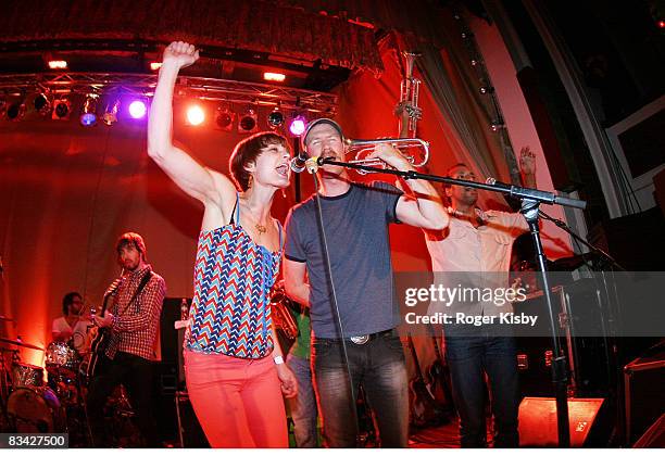 Elizabeth Powell of Land of Talk performs with Broken Social Scene onstage at the CMJ Music Marathon at Brooklyn Masonic Temple on October 24, 2008...