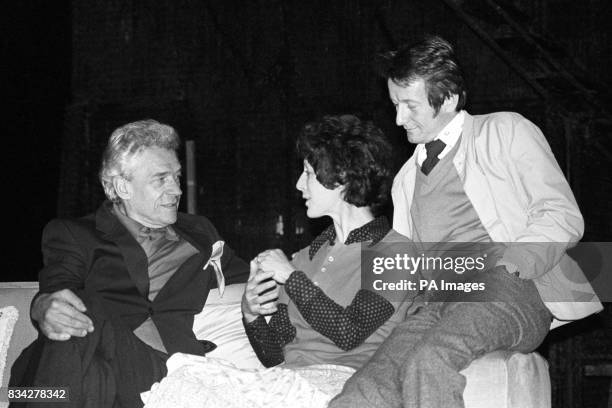 Paul Scofield, left, with Helen Ryan and Ronald Pickup, rehearsing at the Olivier Theatre, for the Harley Granville-Barker play "The Madras House".