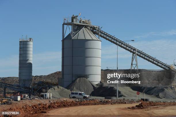 Silo stands at the processing plant of Evolution Mining Ltd.'s gold operations in Mungari, Australia, on Tuesday, Aug. 8, 2017. Evolution Mining is...