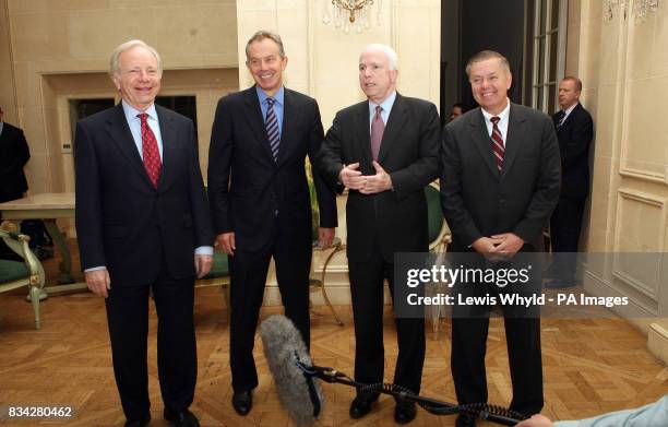 The former British Prime Minister,Tony Blair, , during a meeting with with US Senators , Senator Joseph Lieberman, Senator John McCain and Senator...